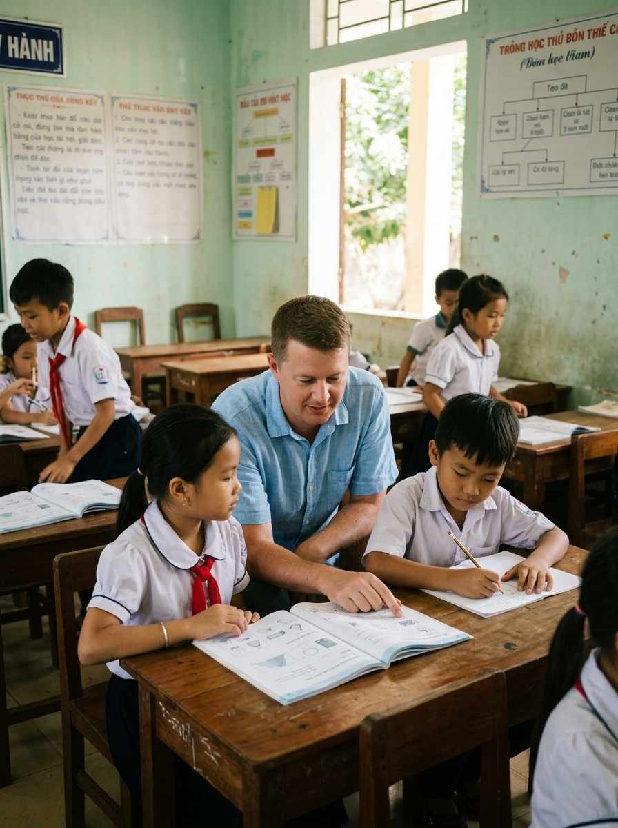 Students engaged in classroom learning with volunteer support