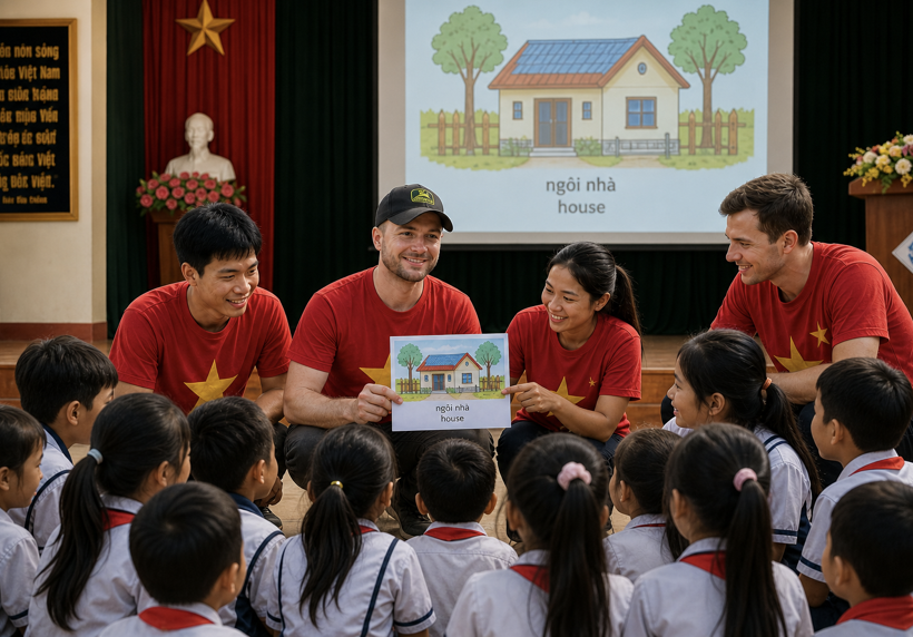 Blake Linh Foundation volunteer teaching nutrition to children